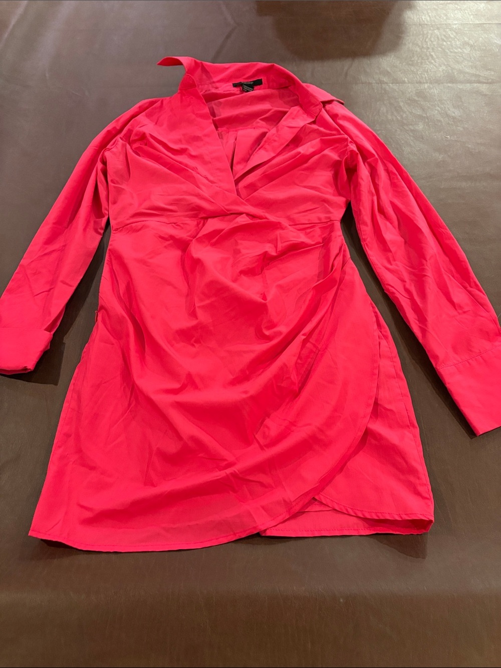 Forever 21 Hot Pink Long Sleeve Shirted Mini Dress